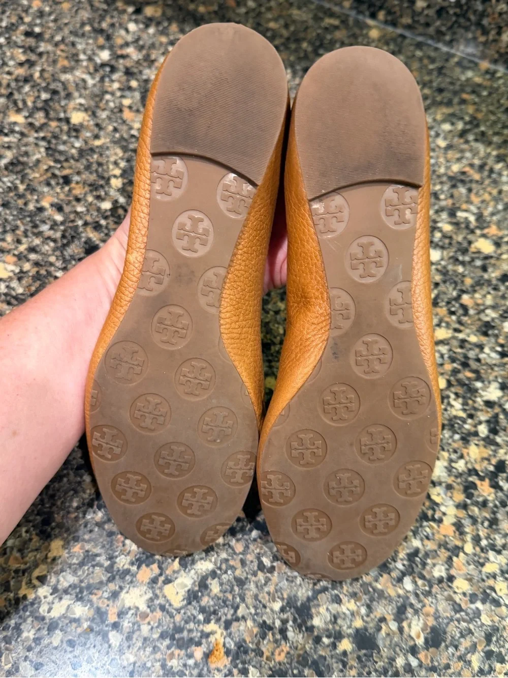 Tory Burch Tan Leather Logo Ballet Flats 7.5